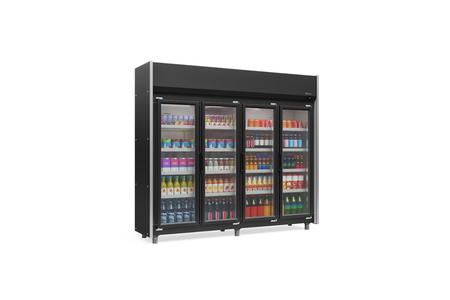Expositor refrigerado vertical de 4 portas com iluminação em LED
