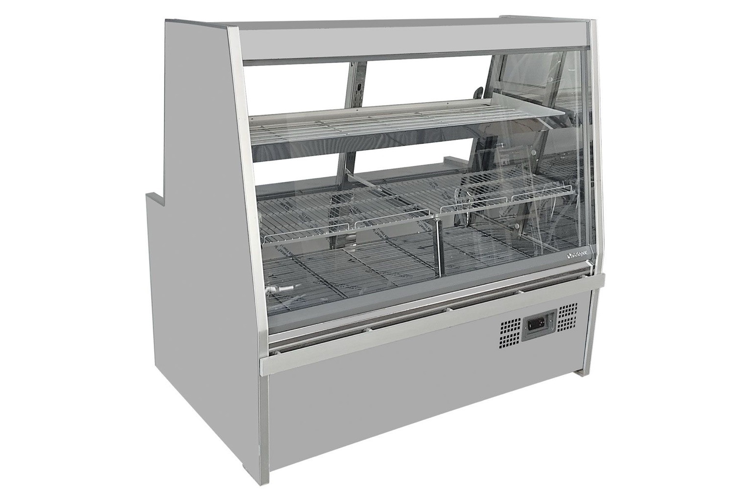 Balcão expositor refrigerado comercial com portas de vidro e iluminação interna
